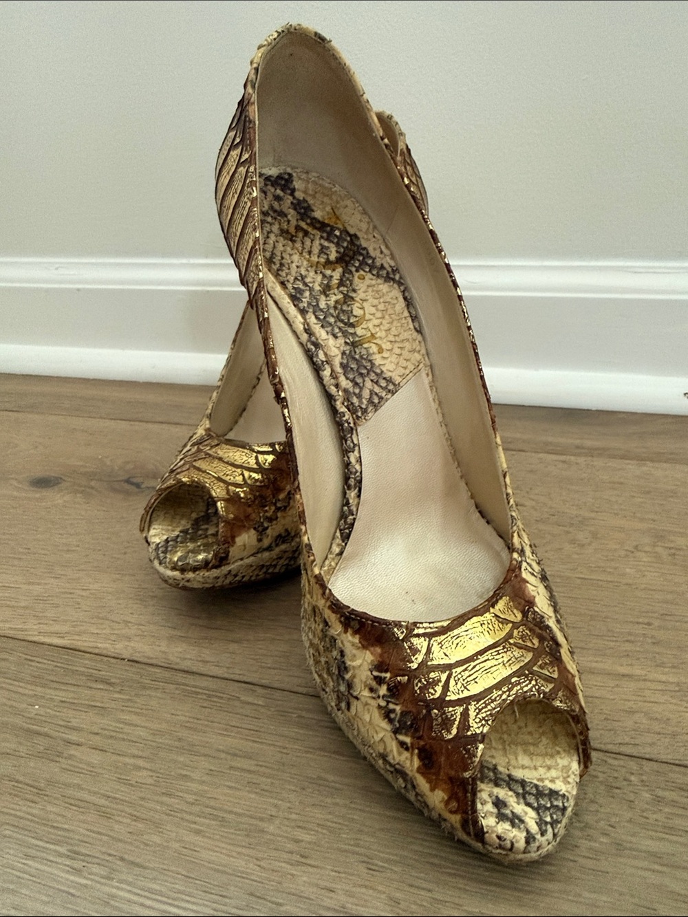 Christian Dior Snakeskin Peep-Toe Pumps